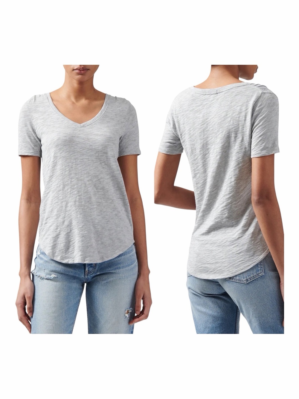 ATM Pima Cotton Slub Jersey V-Neck Tee in Heather Grey. Size Large.